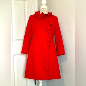 Rothschild scarlet red Ruffle Trim Coat. Girls SZ 16